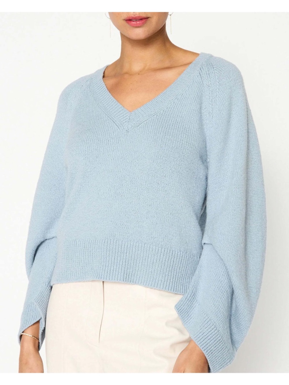 Brochu Walker Pia V-Neck Air Blue Cotton Sweater-Size XS